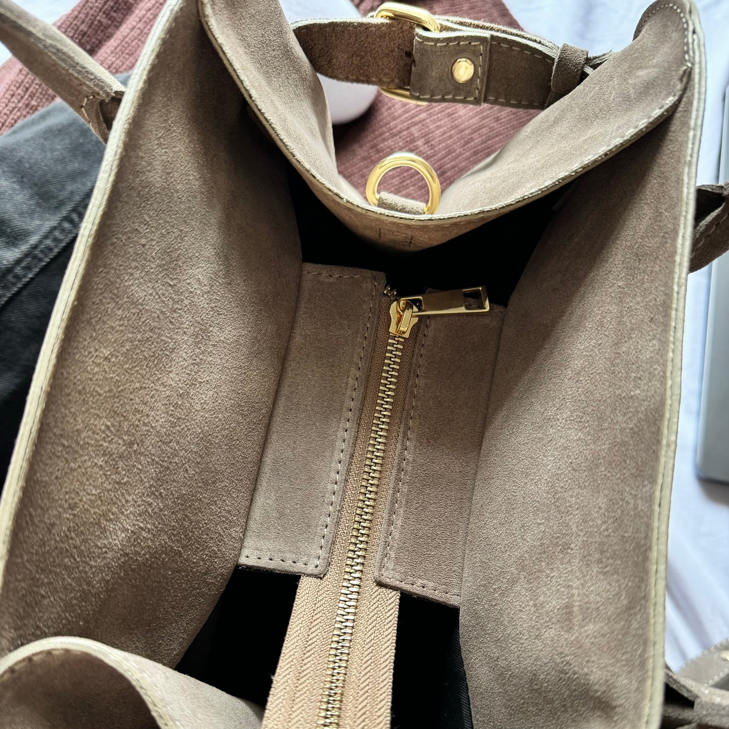 Borsa tote grande in pelle scamosciata