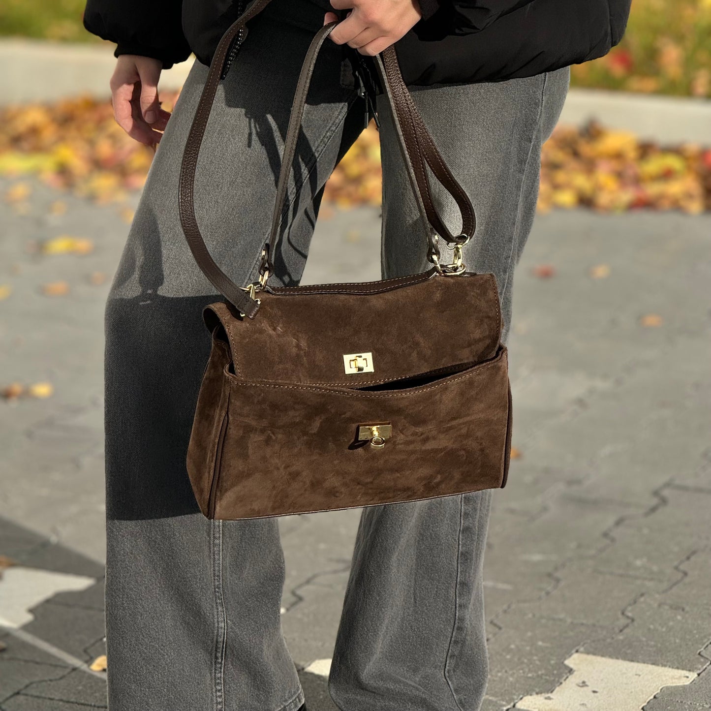 Borsa tote mini in pelle scamosciata