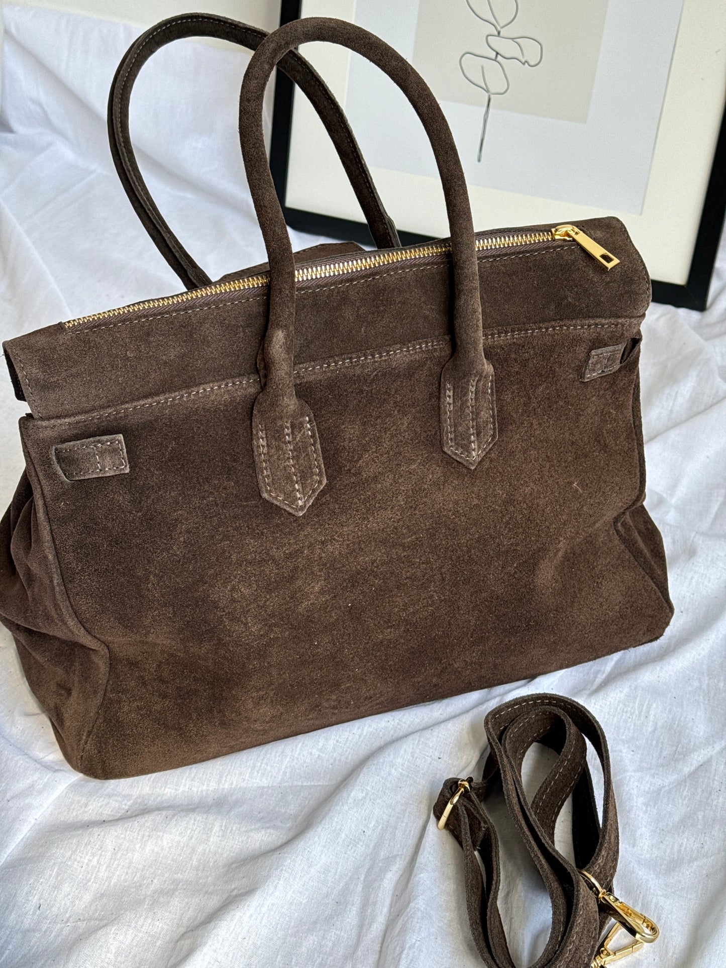 borsa in pelle scamosciata