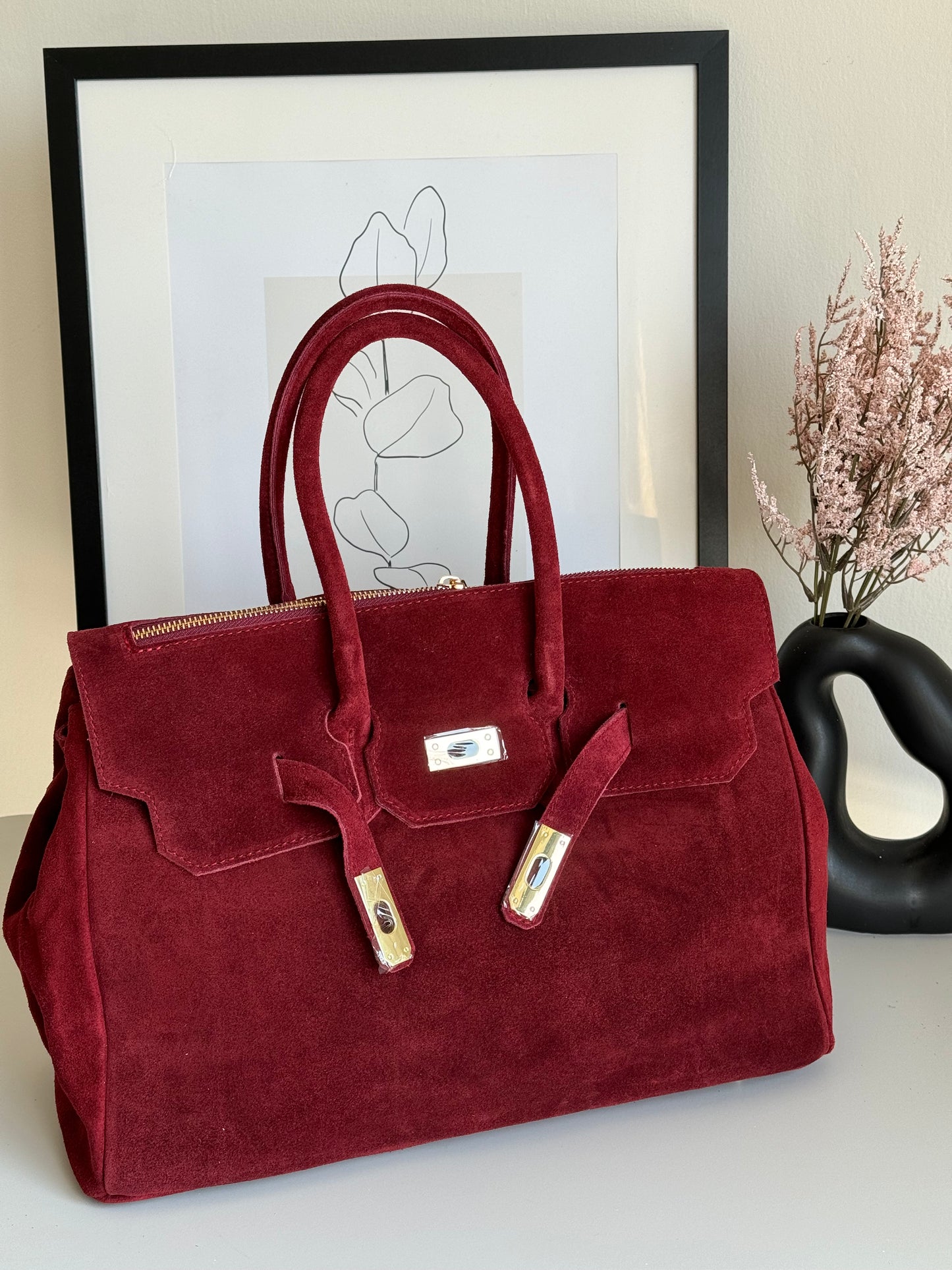 borsa in pelle scamosciata