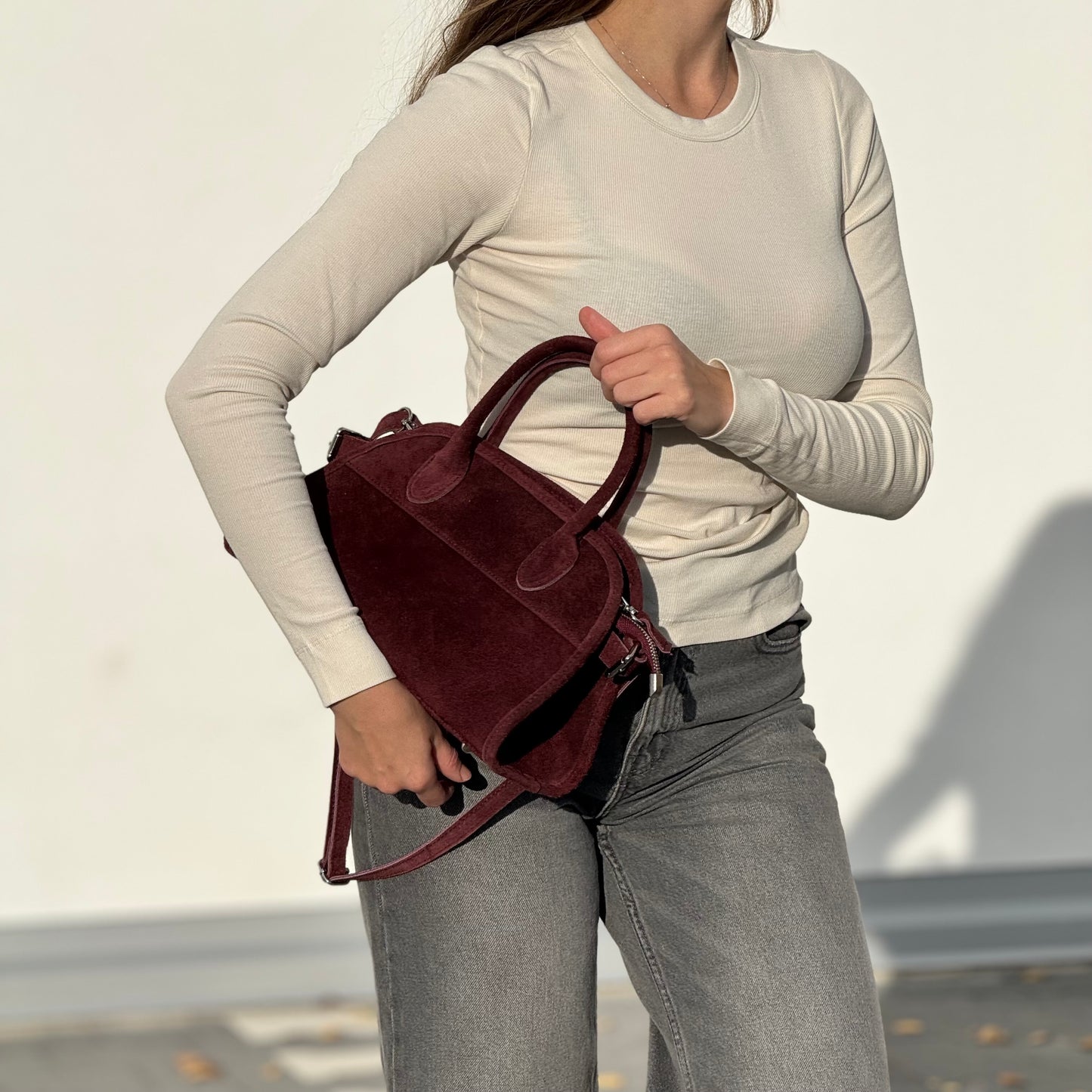 Borsa tote mini in pelle scamosciata