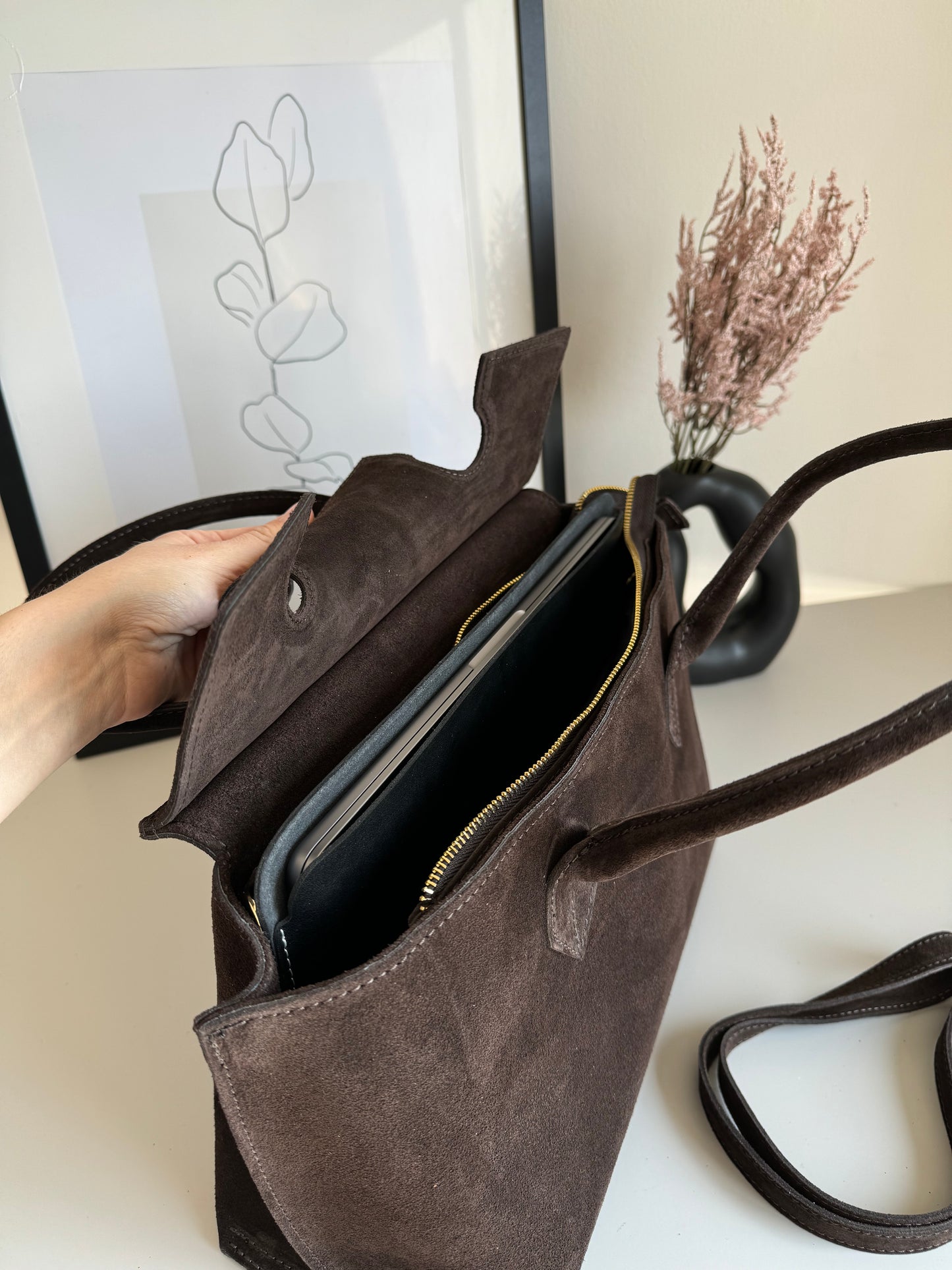 borsa in pelle scamosciata