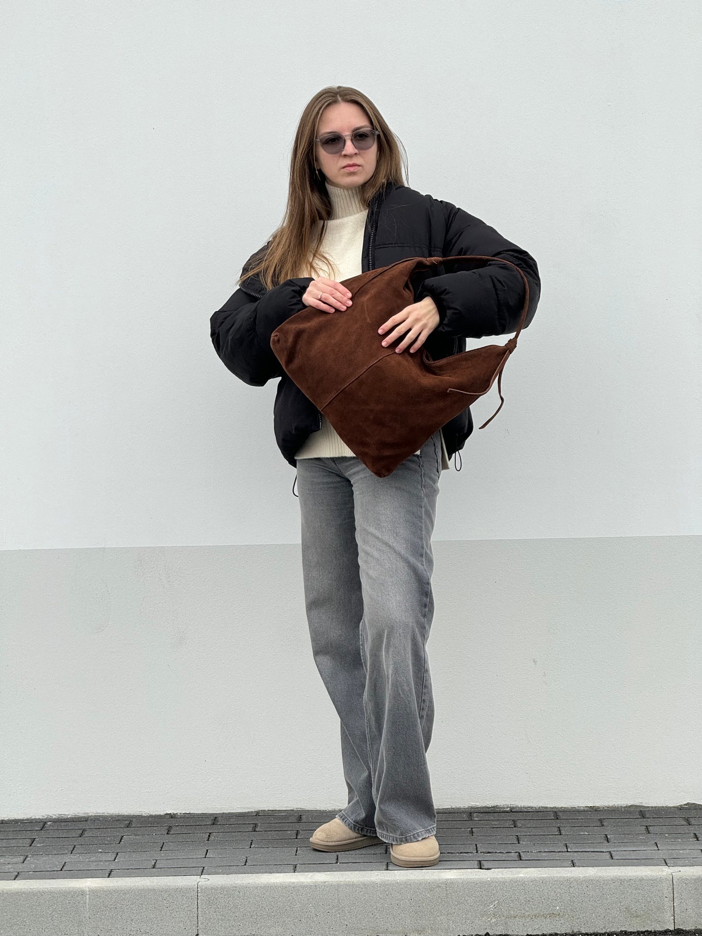 Borsa hobo in pelle scamosciata