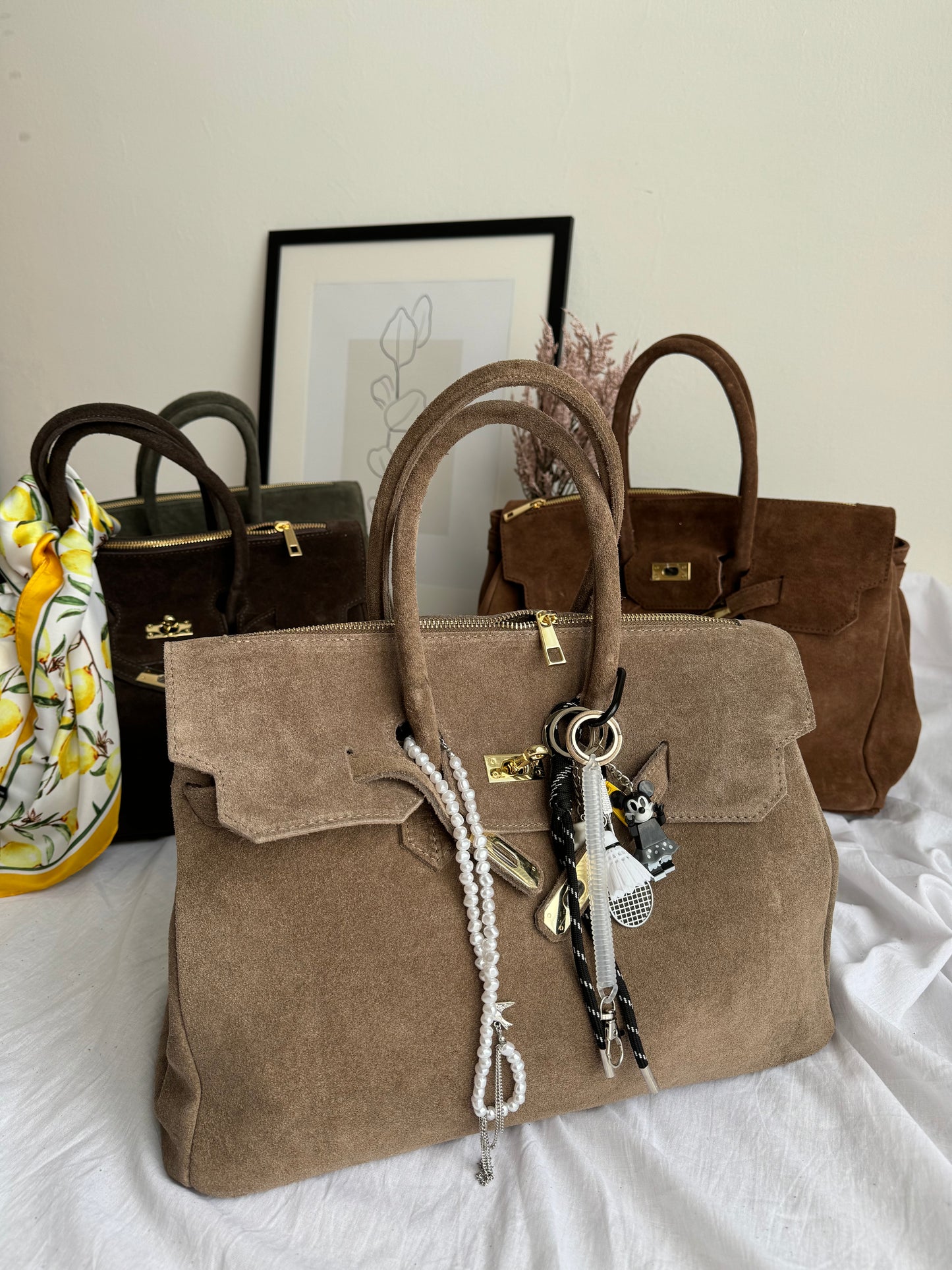 borsa in pelle scamosciata