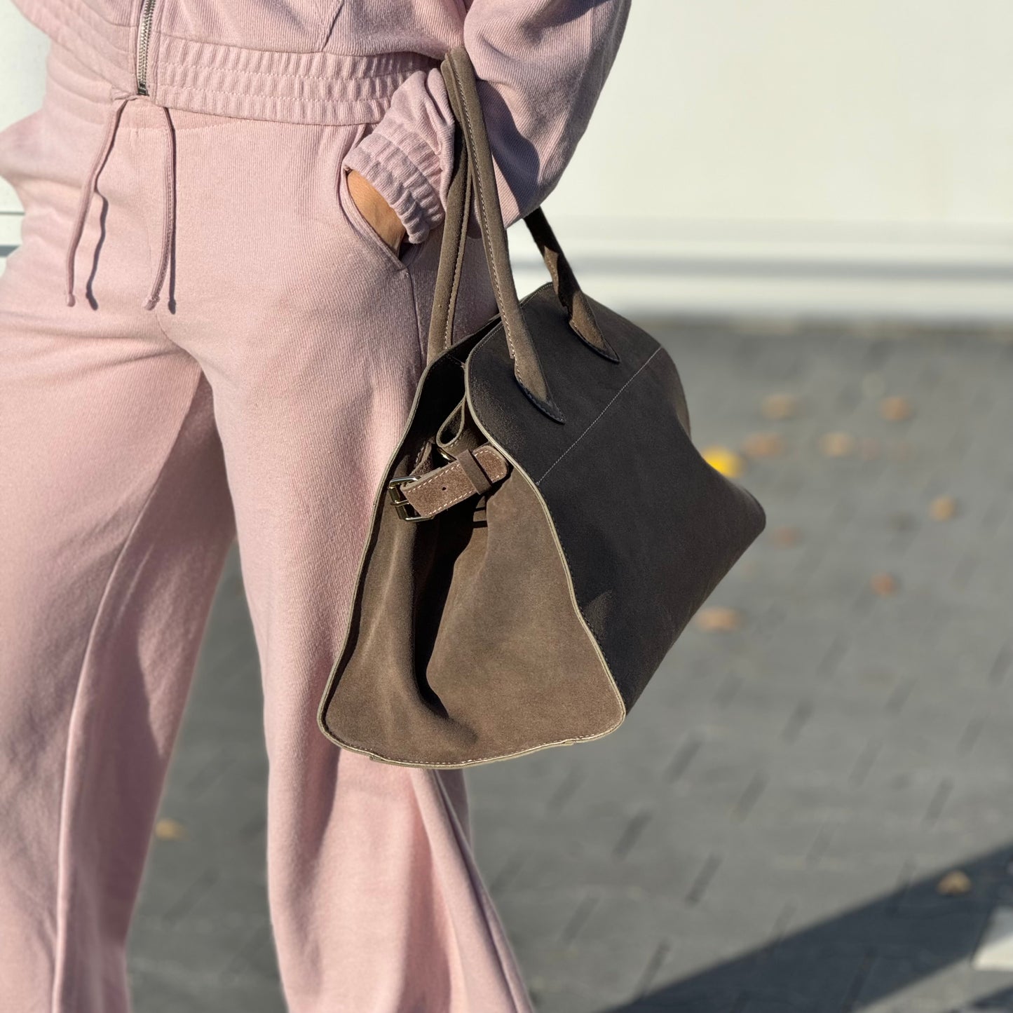Borsa tote grande in pelle scamosciata