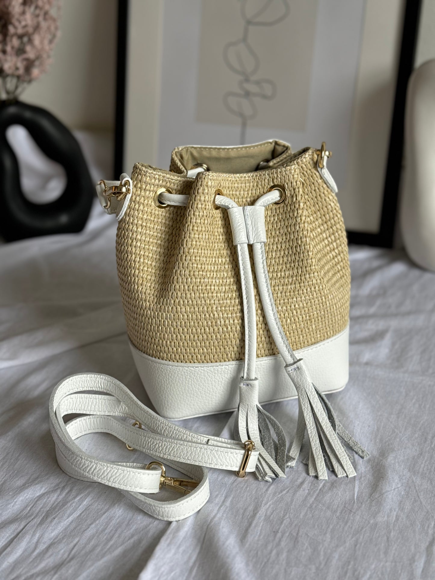 Borsa secchiello in rafia