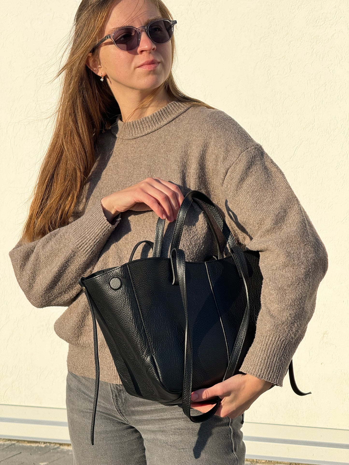 Borsa con doppio manico in pelle