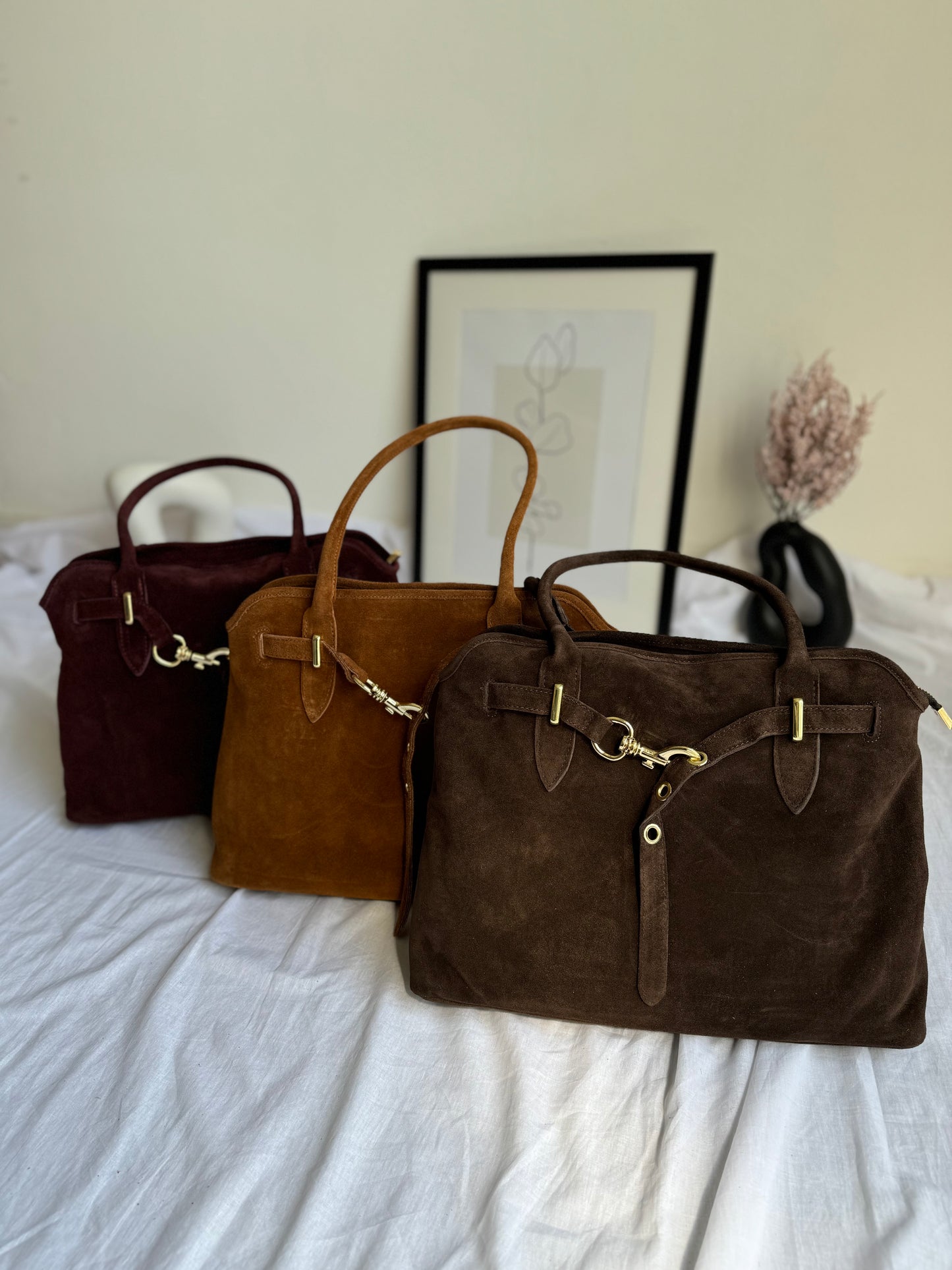 borsa in pelle scamosciata