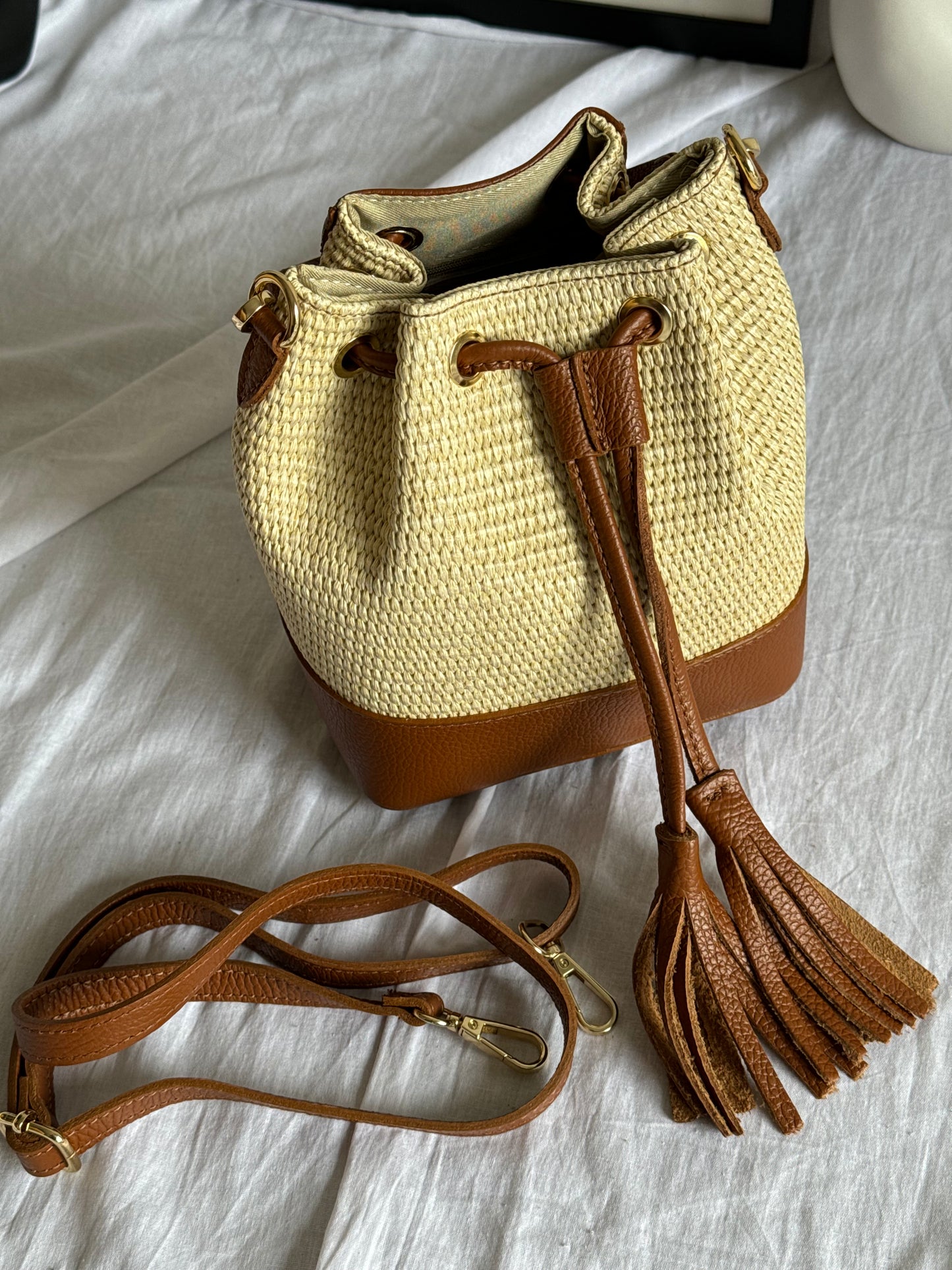 Borsa secchiello in rafia
