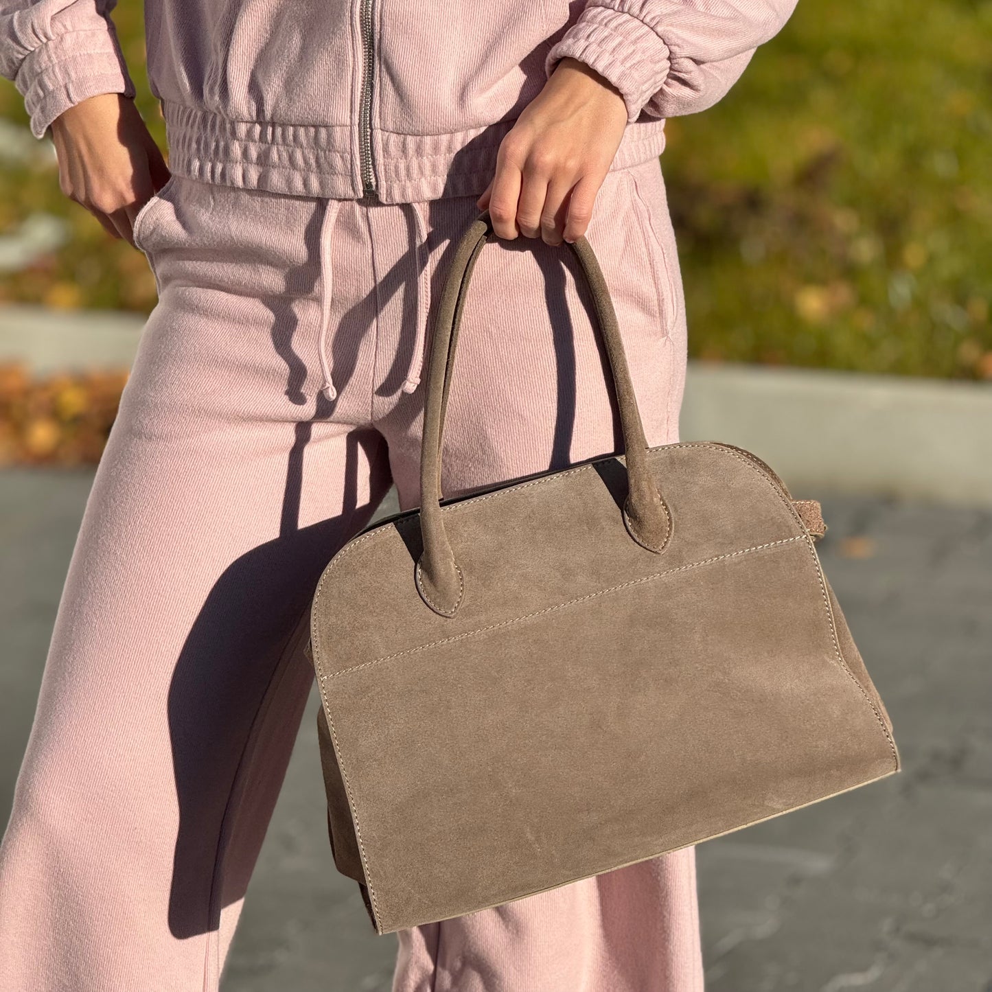Borsa tote grande in pelle scamosciata