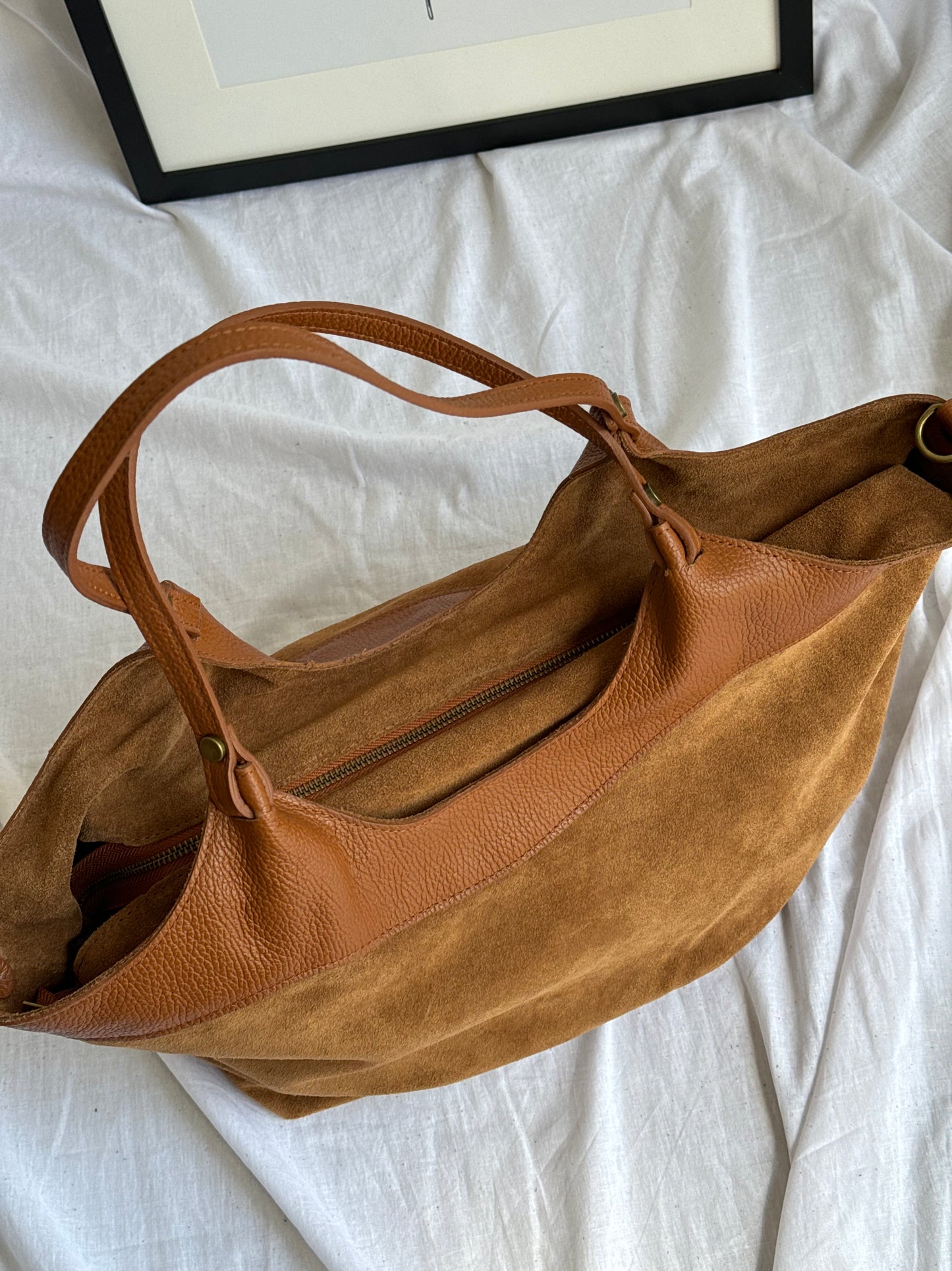 borsa in pelle scamosciata