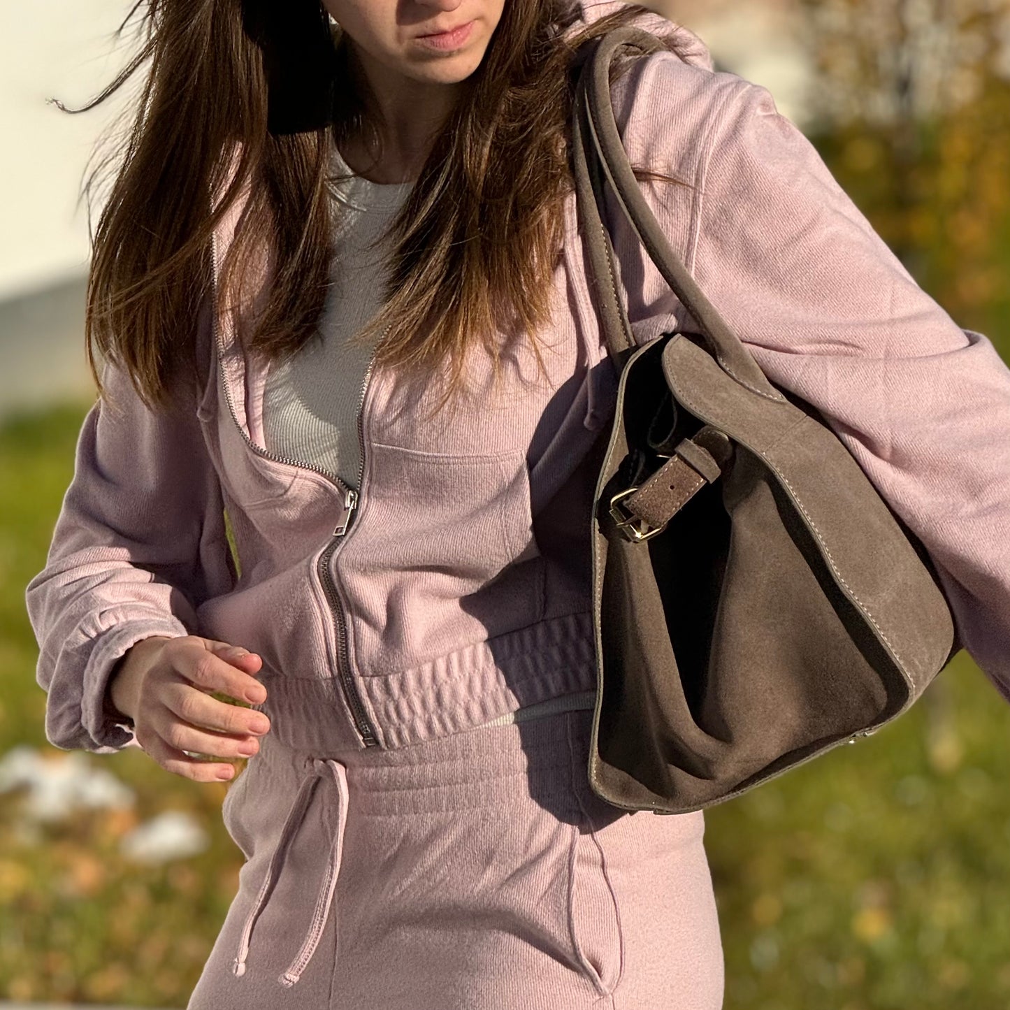 Borsa tote grande in pelle scamosciata