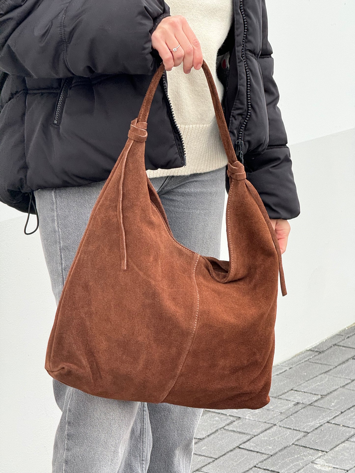 Borsa hobo in pelle scamosciata