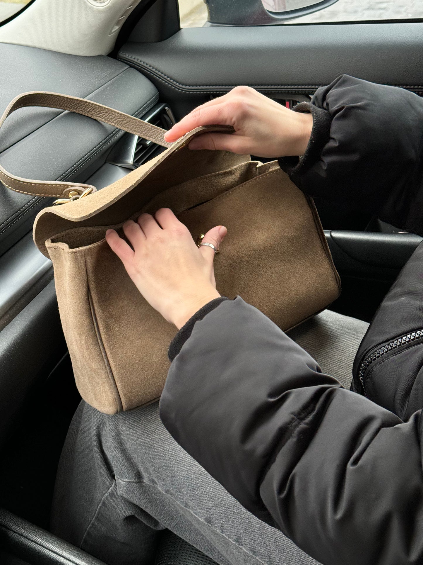 Borsa tote mini in pelle scamosciata