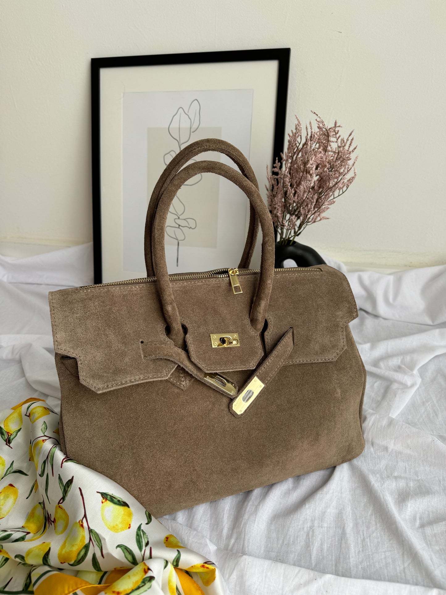 borsa in pelle scamosciata