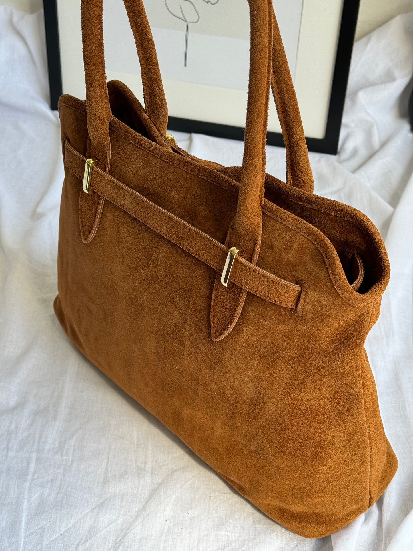 borsa in pelle scamosciata