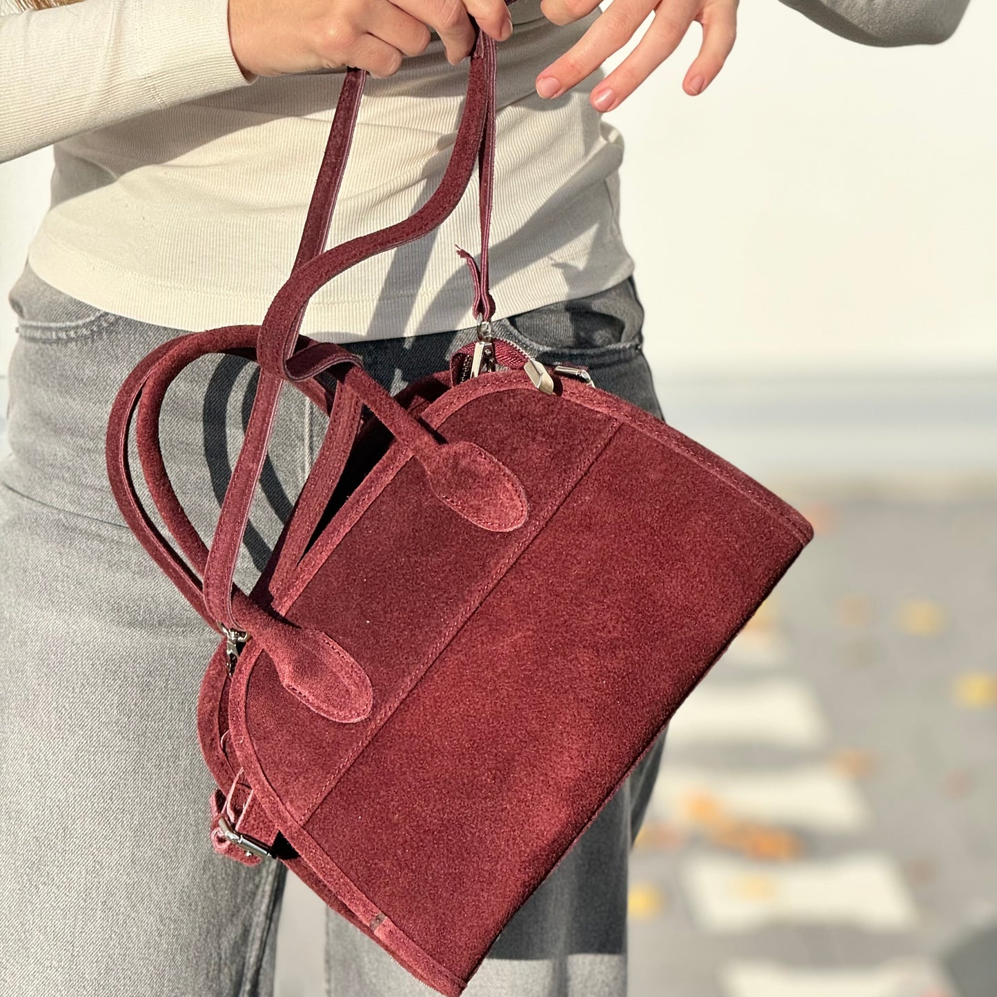 Borsa tote mini in pelle scamosciata