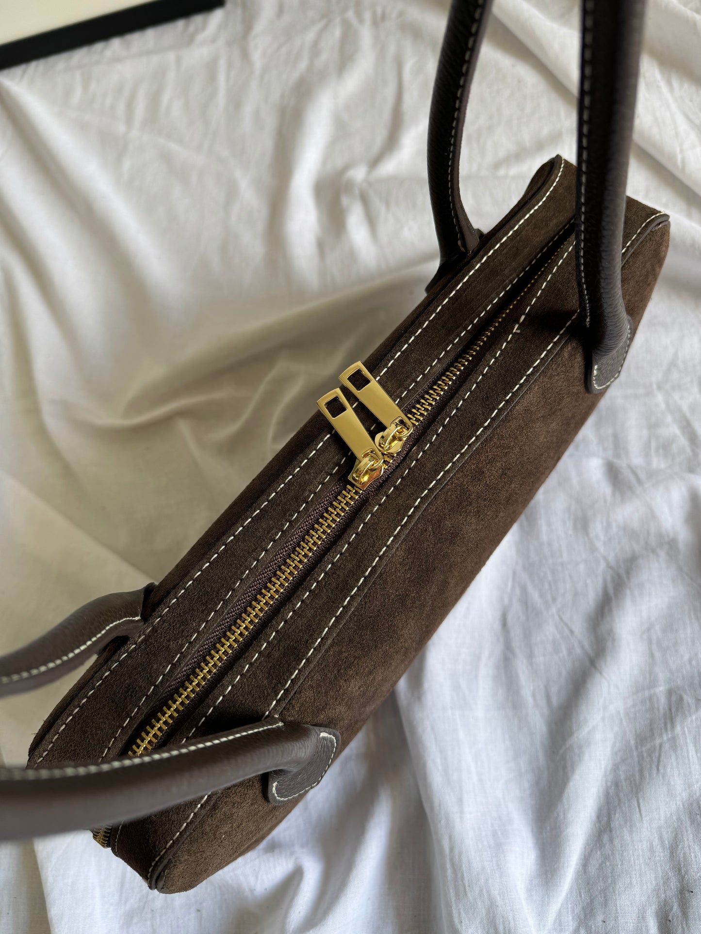 borsa baguette in pelle scamosciata