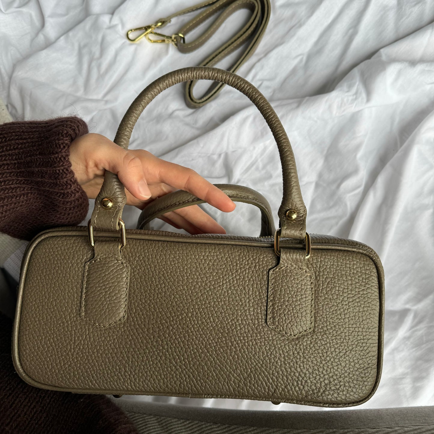 borsa baguette in pelle con tracolla