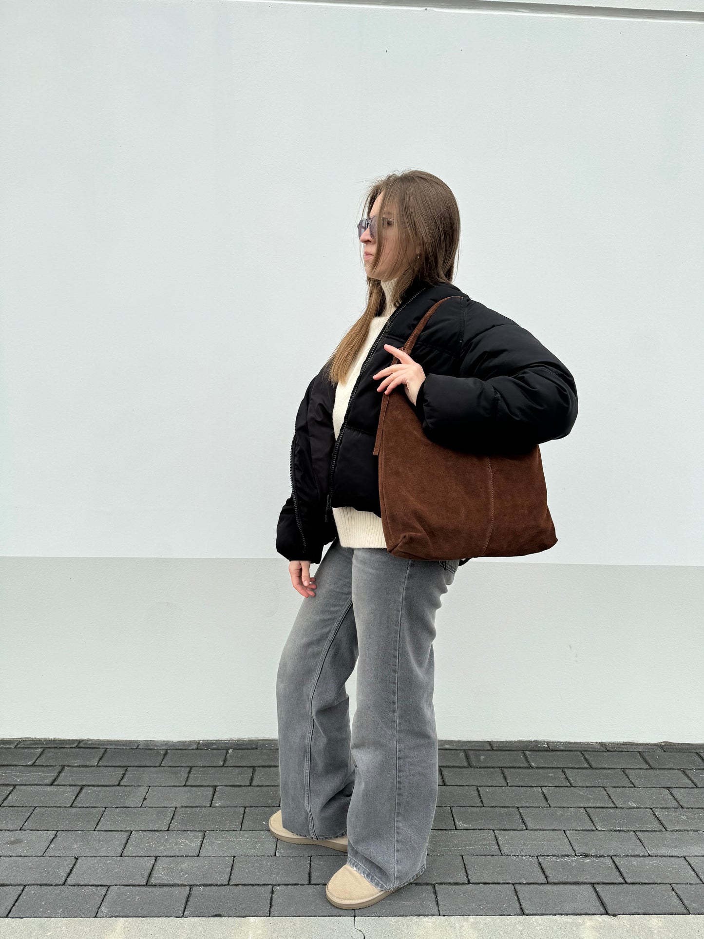 Borsa hobo in pelle scamosciata