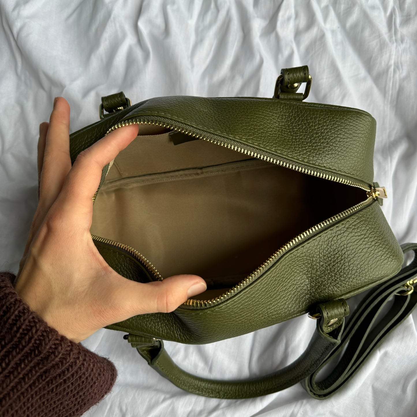 borsa baguette in pelle con tracolla