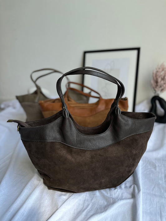 borsa in pelle scamosciata