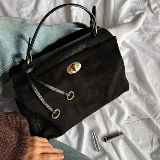 borsa a tracolla in pelle scamosciata