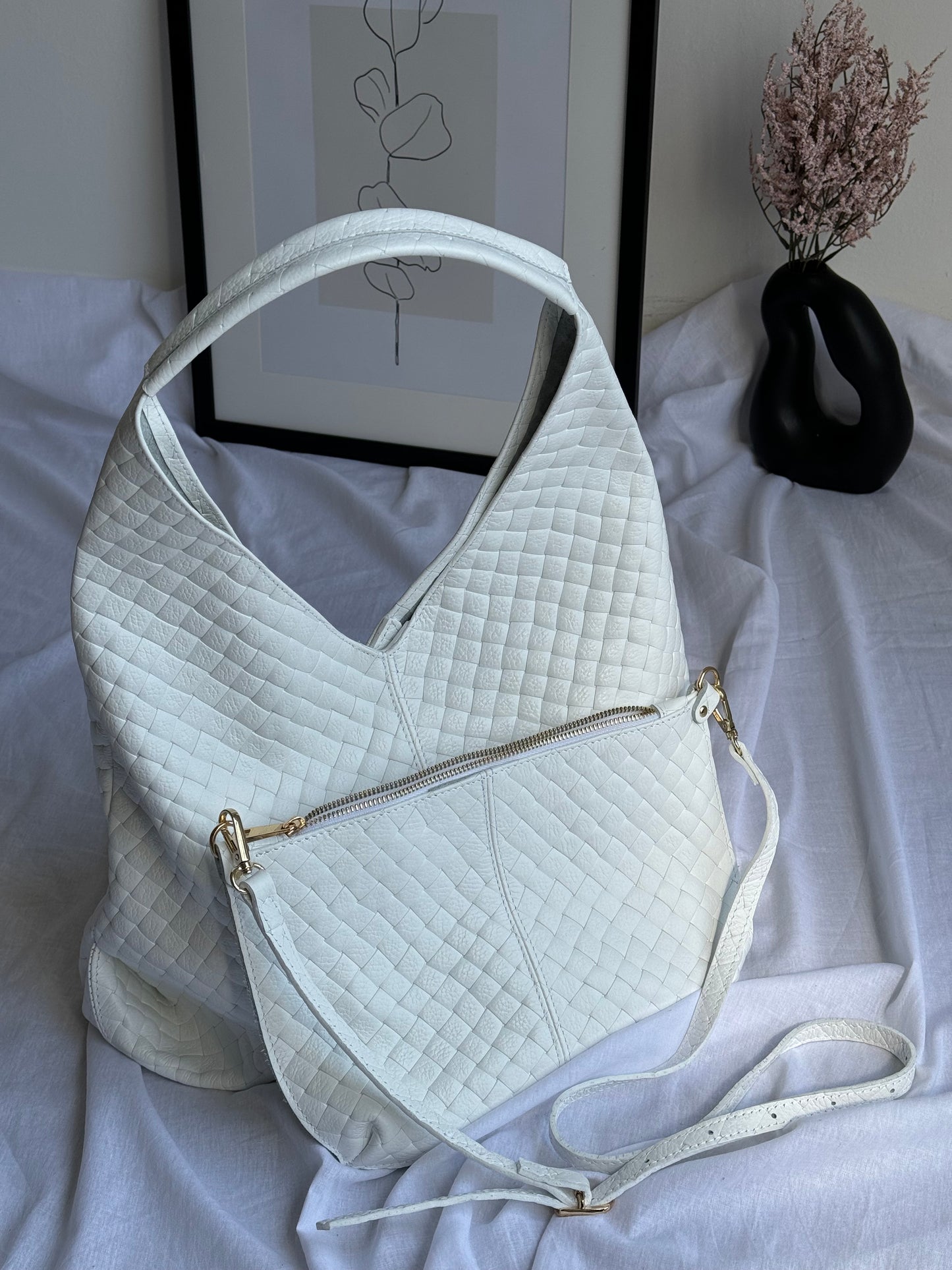 Borsa hobo con pouch in pelle