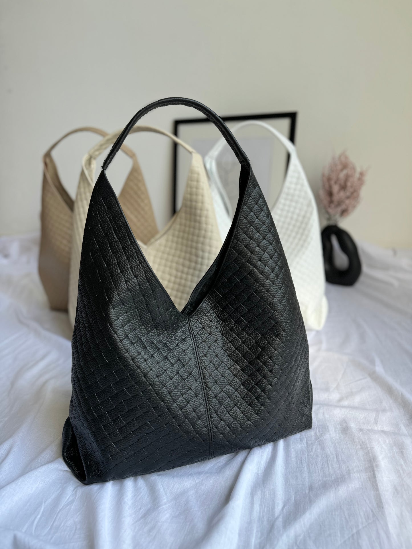 Borsa hobo con pouch in pelle