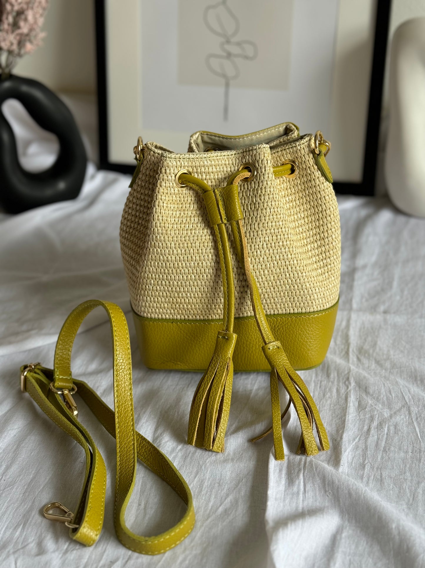 Borsa secchiello in rafia