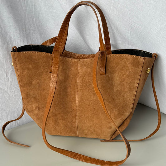 borsa con doppi manici e bottoni