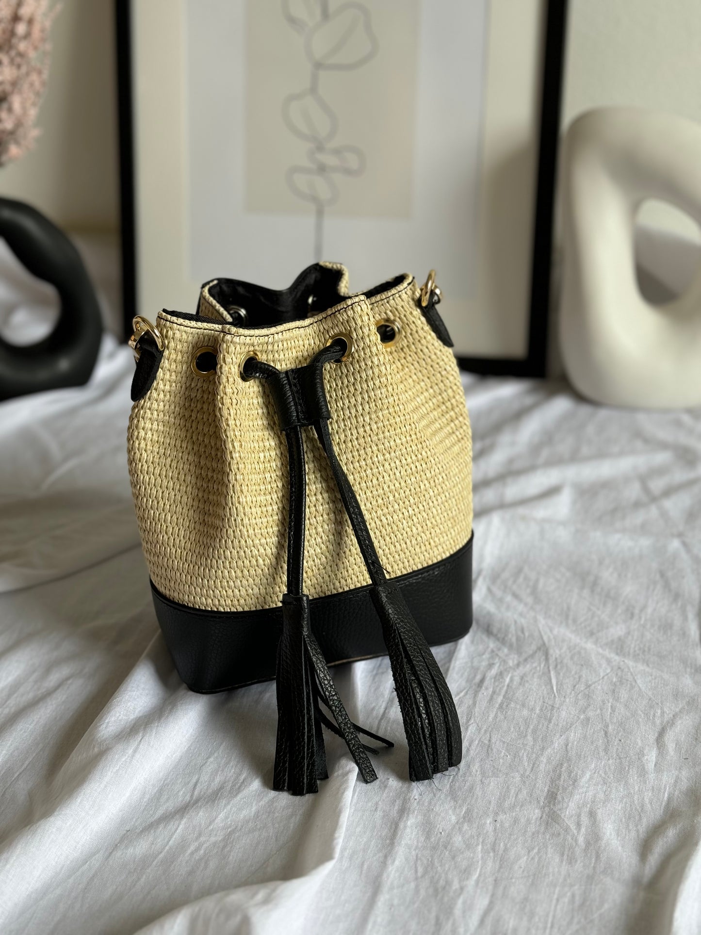 Borsa secchiello in rafia