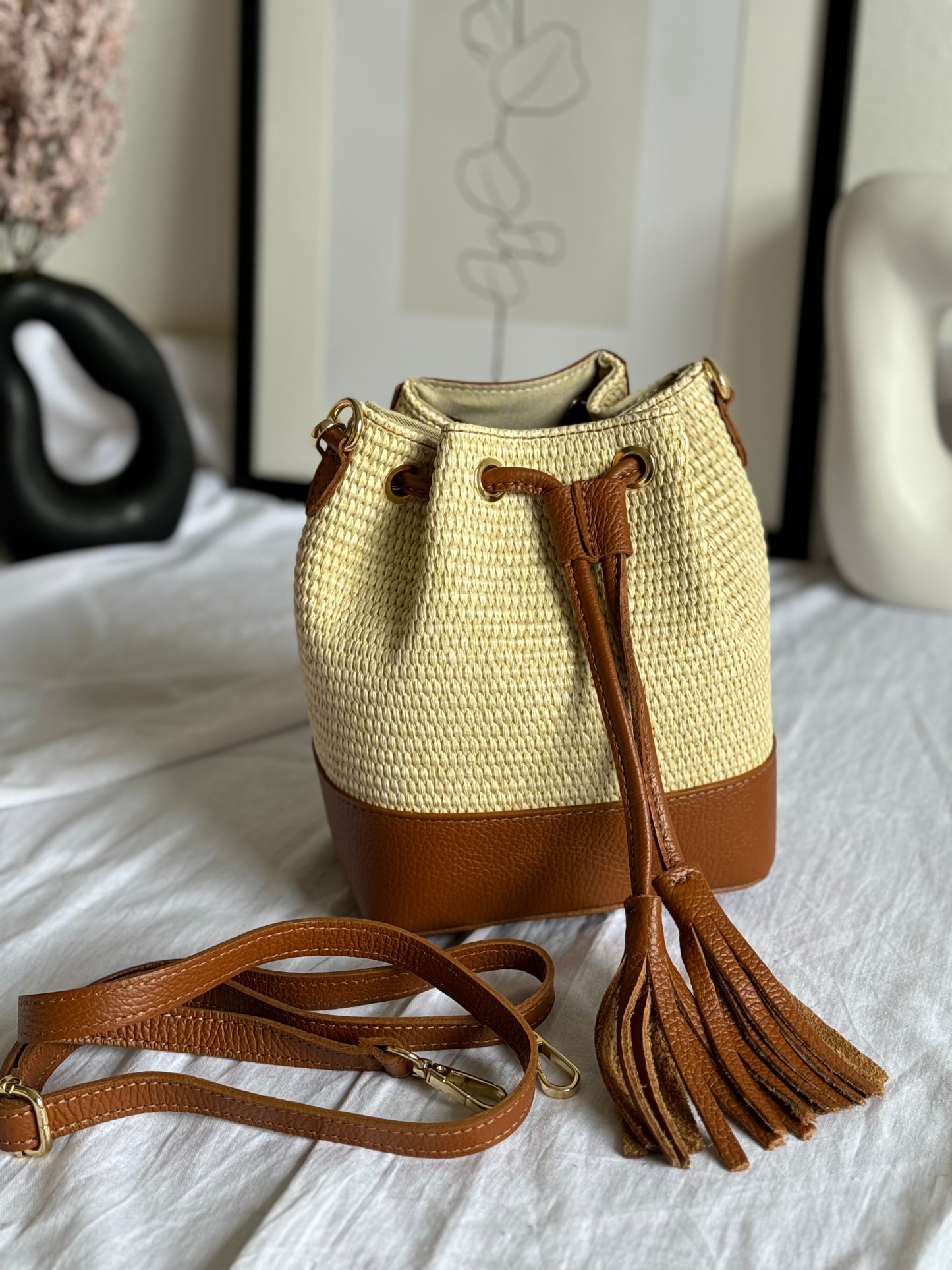 Borsa secchiello in rafia