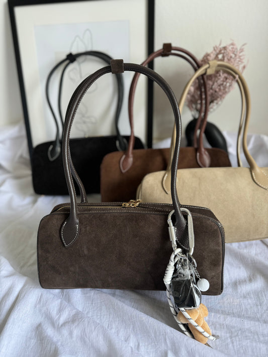 borsa baguette in pelle scamosciata