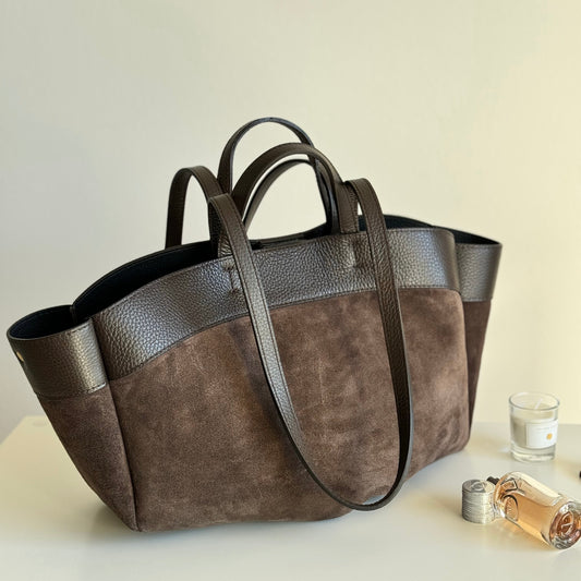 Borsa con doppio manico in pelle scamosciato